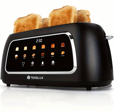 TESSLUX 4-Slice Long Slot Touchscreen Toaster 1500W Matte Black