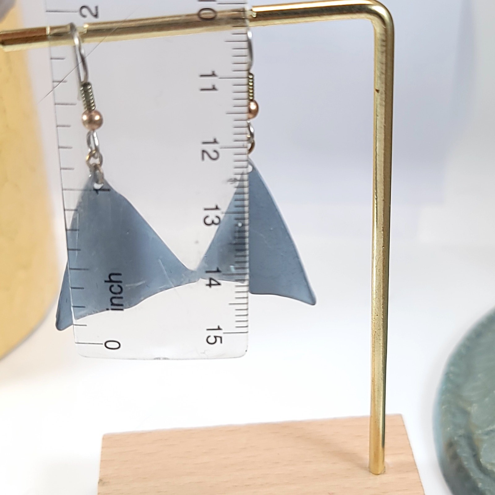 Blue Geometric Triangular Dangle Earrings, Minima… - image 10