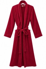 LL Bean Robe Women's Large Red Fleece Belted Shawl Collar Long Robe Nightwear
