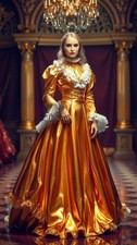 Shiny Gold Victorian Medieval Evening Dresses Long Sleeve Lace-up Corset Custom
