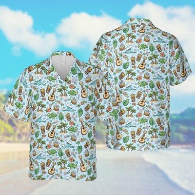 Tiki Hawaiian Shirt Tropical Ukulele Guitar Aloha Shirt, Beach Vacation Shirt #5