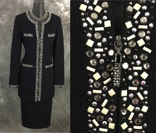 BEAUTIFUL st john evening knit black rhinestones embellished skirt suit 2