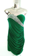 Goddiva Green Embellished Dress Women's Sleeveless Ruched Short Stretch Size L