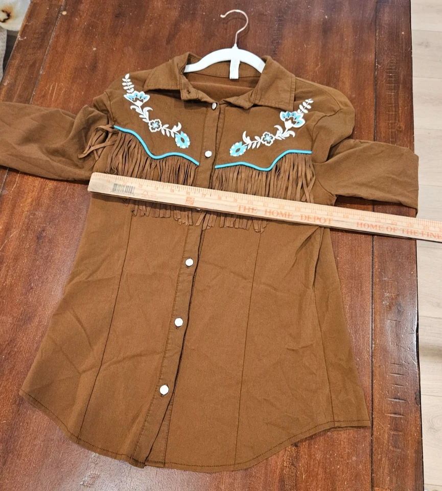 Camisa Vaquera Flecos Marrón Vestido Elegante Halloween Disfraz Adulto Talla Estándar Foto 4 de 4