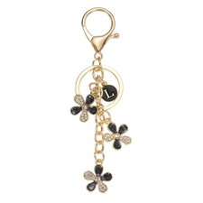 Initial Letter Flower Keychain, Cute Alphabet l Cherry Blossom Keyring, Black