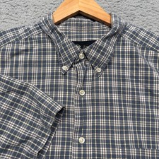 Eddie Bauer Shirt Men's 2XL XXL Blue Plaid Button Down Short Sleeve Camp Cotton