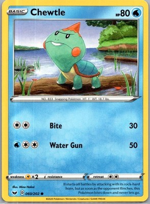 Chewtle 060/202 C Sword & Shield Pokemon Near Mint