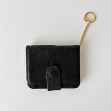 Vintage Black Genuine Leather Mini Wallet Keychain ID Window Bifold Coin Purse