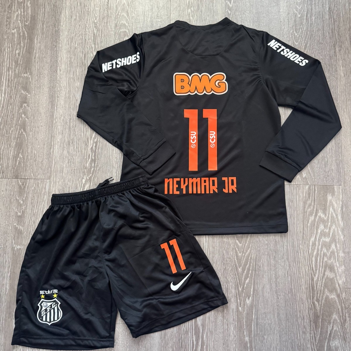 Santos FC Neymar Jr #11 2011 Black Long Sleeve Kids Soccer Set BMG