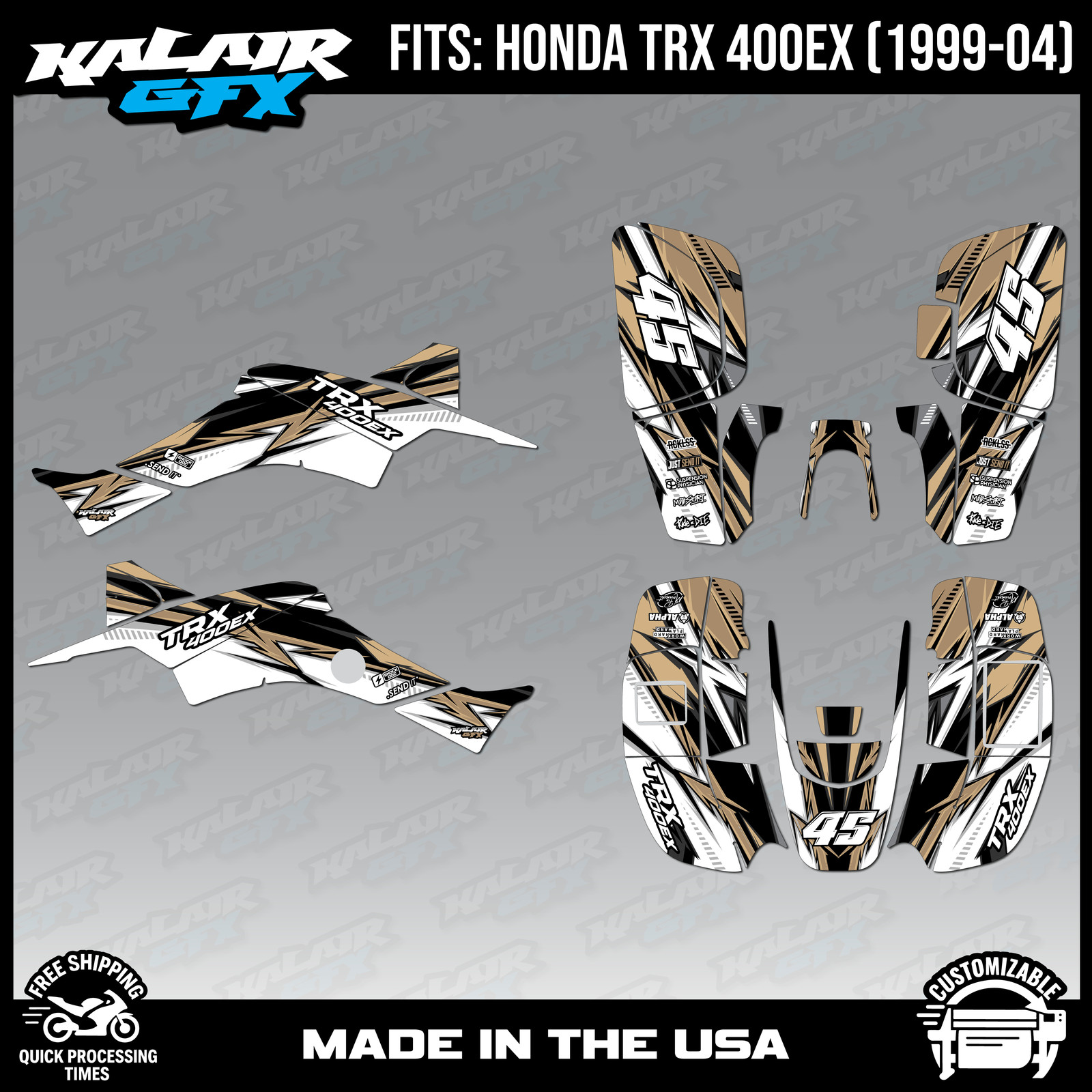 Graphics Kit for ATV Honda TRX 400EX (1999-2004) Shred Series - TAN