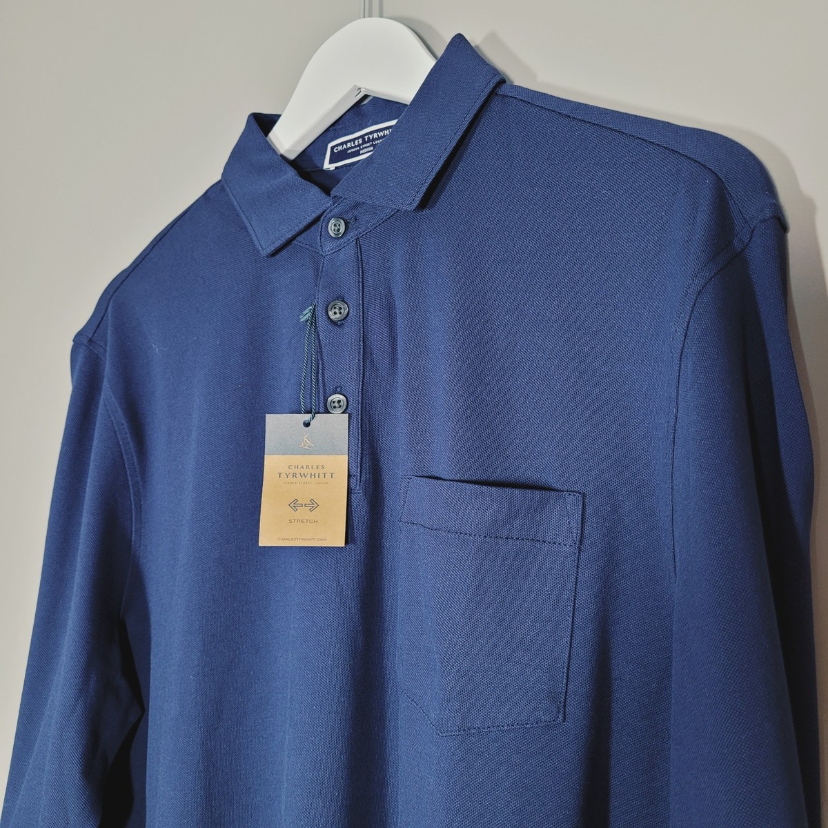 BNWT NEW CHARLES TYRWHITT Polo T-shirt Top MEDIUM Dark Navy Long