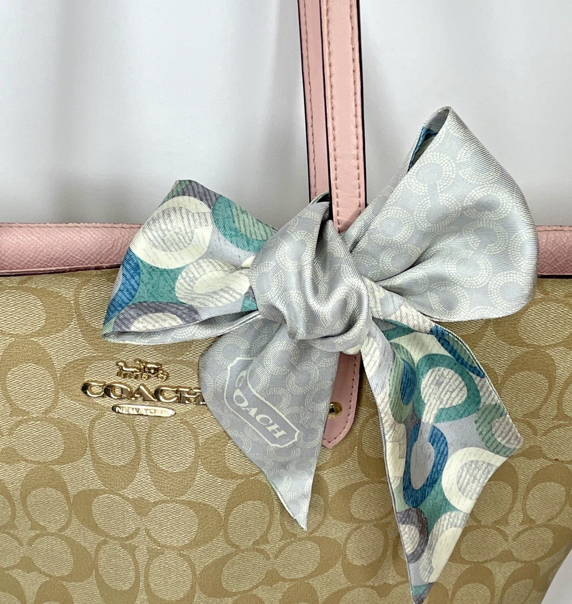 Coach Hair/Bag Scarf ? silk reversible Gray Monogram! NEW Coach Signature C Gray Birch Cream Reversible Skinny  main image 4