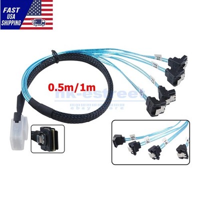 Mini SAS SFF-8087 to 4 SATA 90 degree Right Angle 12Gbp/s Data Cable 0.5~1m