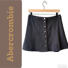 Abercrombie Fitch Skirt 4 Navy Blue Snap Front Faux Suede A-Line Mini