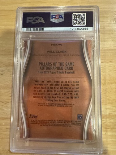 2025 TOPPS TRIBUTE WILL CLARK PILLARS OF THE GAME RED AUTO 10/10 PSA 9 - Picture 2 of 4