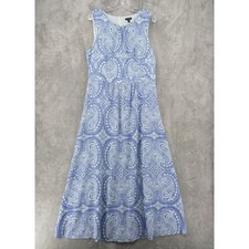 Talbots Dress Womens 14 Paisley Maxi Boho Lightweight Flowy Modest Blue White