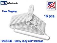 Plastic Hangers HD Heavy Duty, 16 Pcs. White color, Made in USA,Durable, Tubular