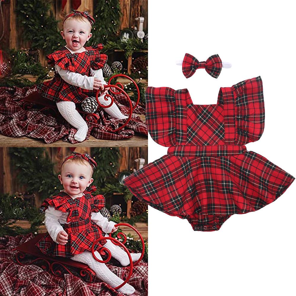 Recién Nacido Bebé Niña Navidad Mameluco a Cuadros Mono Vestido a Cuadros Conjunto de Ropa