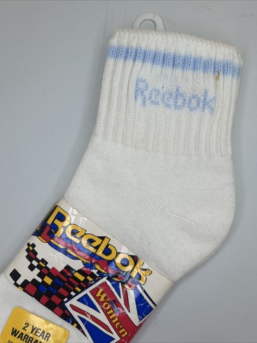Vintage Reebok Womens ankle socks USA Made sock size 9-11 NOS White Blue 80s 90s - Picture 3 of 7