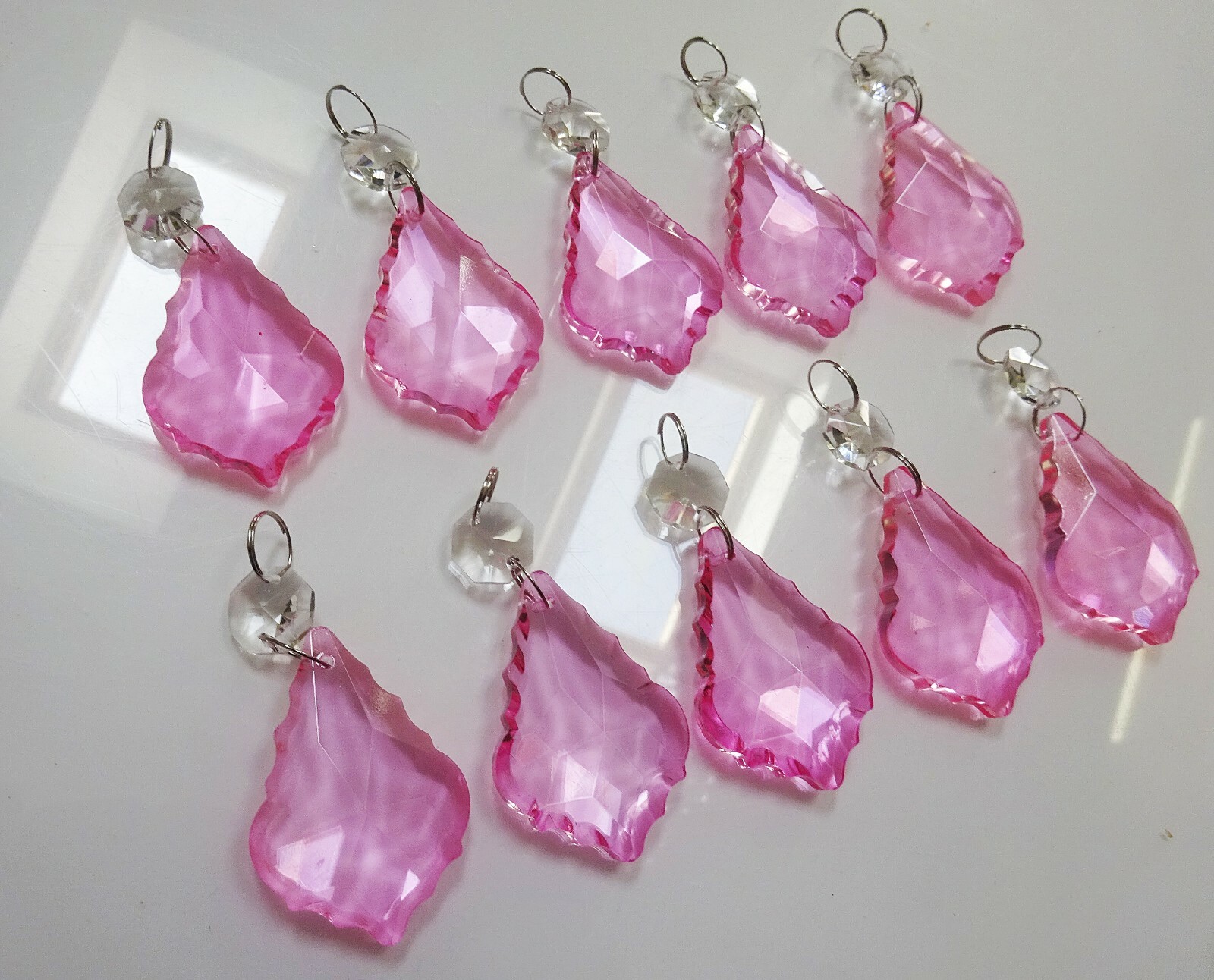 10 CHANDELIER DROPLETS DROPS VINTAGE WEDDING PINK CUT GLASS CRYSTALS