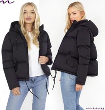NEW WOMENS LADIES SHORT QUILTED WINTER COAT PUFFER  HOODED JACKET PARKA SIZE