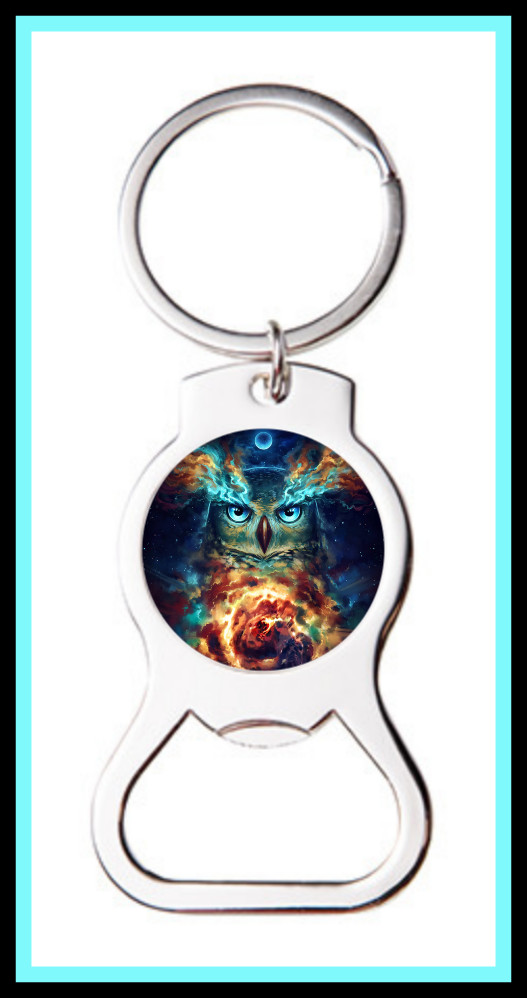 GALAXY OWL SCI FI CUSTOM BOTTLE OPENER KEYCHAIN KEY RING - S