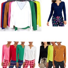 Jenni Soft Ribbed Long Sleeve Split Neck Pajama Top Choose Color  Size New