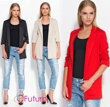 Ladies Casual Work Open Front 3/4 Turn-up Sleeve Boyfriend Jacket Blazer Fa528