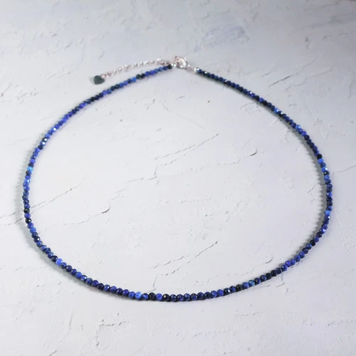 3 mm blau Lapis zarte Perlen Halskette Lapislazuli Kristall zierliche Halskette AAA - Bild 4 von 5