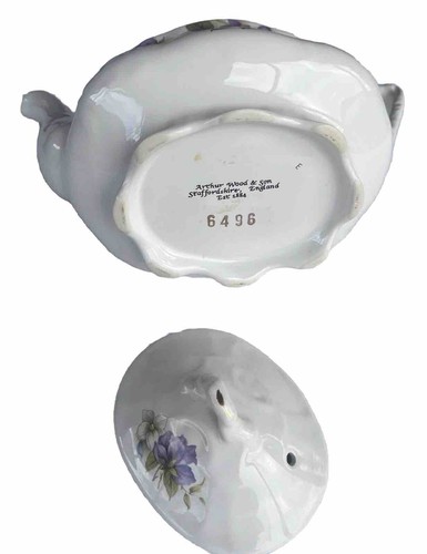 Arthur Wood & Son Purple Flowers Teapot 6496 Staffordshire England Est 1884 - Picture 8 of 18