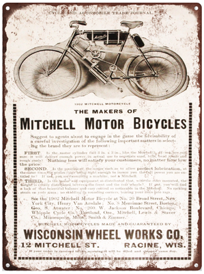 1902 Mitchell Motorcycle Advertising Ad Baked Metal Repro Sign