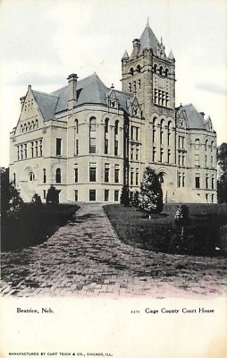c1907 Printed Postcard; Gage County Court House, Beatrice NE unposted