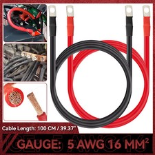 100cm  Battery joiner Connector Lead DC Wire 5AWG 12V 24V Cable lugs Red Black