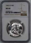 1963 D FRANKLIN HALF DOLLAR 50C NGC CERTIFIED MS 66 MINT STATE UNC (015)