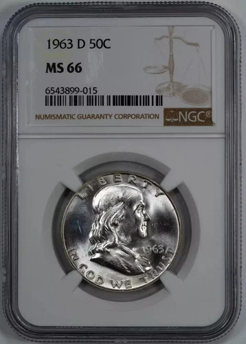 1963 D FRANKLIN HALF DOLLAR 50C NGC CERTIFIED MS 66 MINT STATE UNC (015)