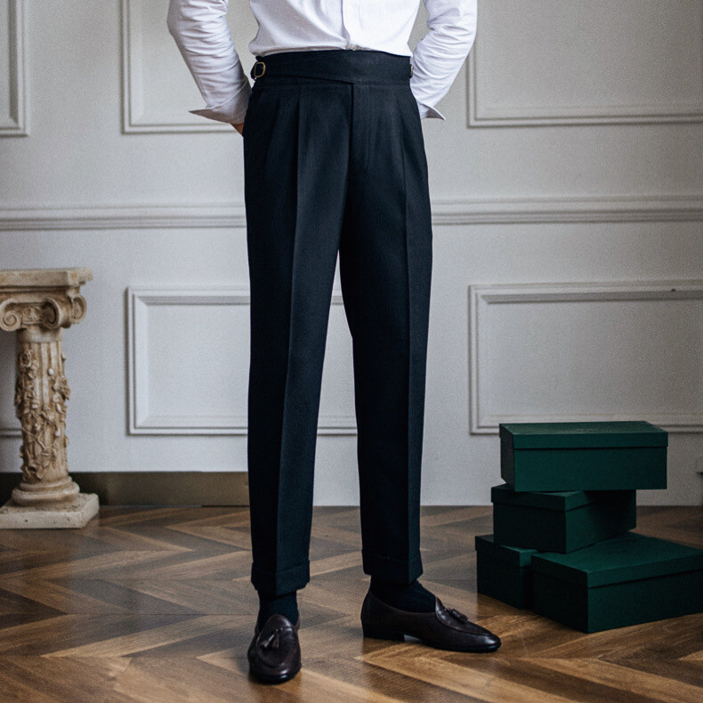 High Waist Men Gurkha British Style Naples Pants Straight Casual Retro Trousers-