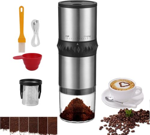 Portable USB Coffee Grinder, Electric Burr with 15 Settings for Home Use (Black)