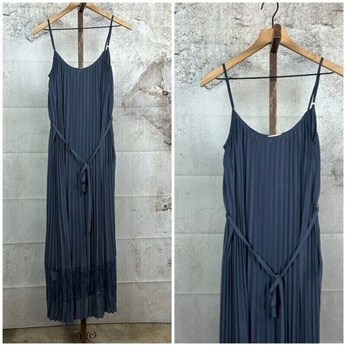 LOVESTITCH crinkle maxi slip dress size M tie waist boho lace hem minimalist