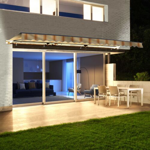 ALEKO 13x10 ft Motorized LED Half Cassette Retractable Patio Awning Multi Yellow - Picture 1 of 11
