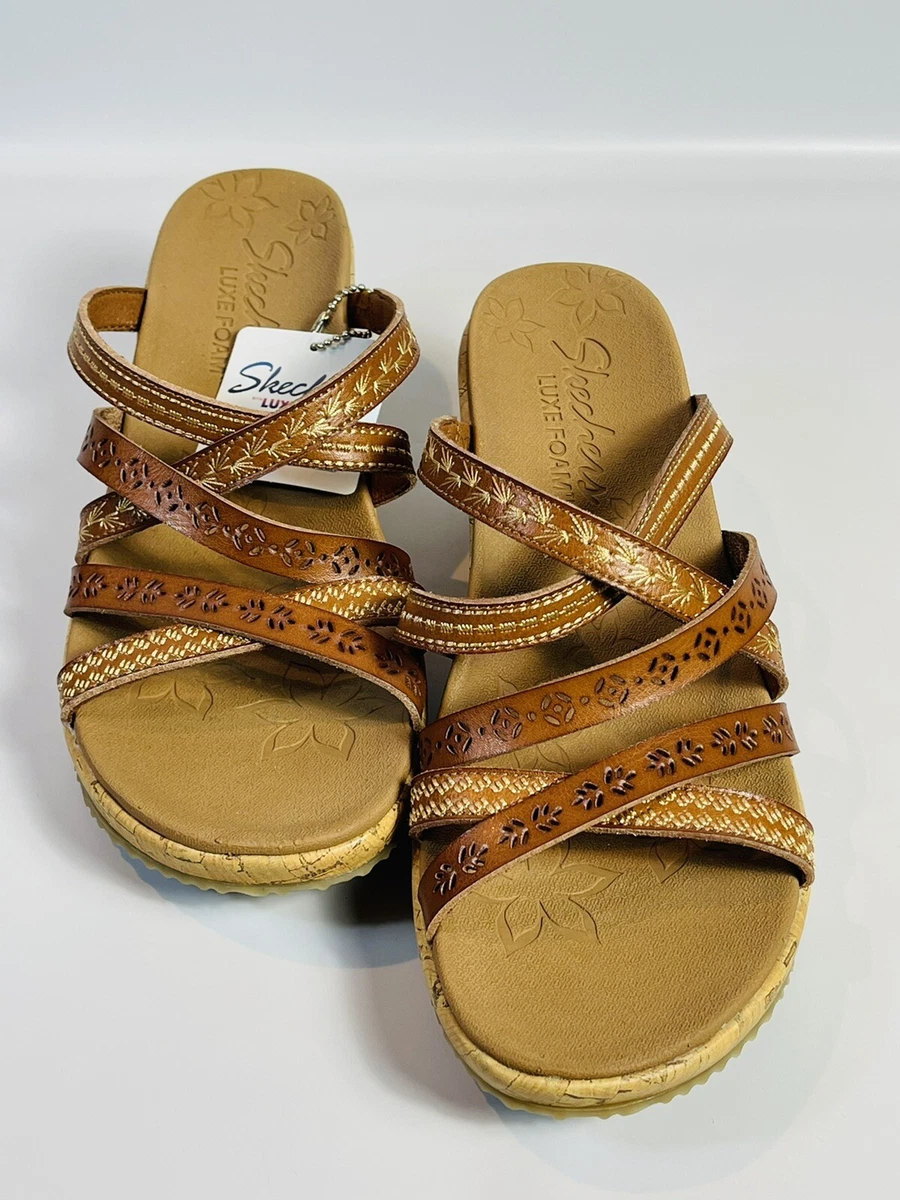 NEW Skechers Luxe Foam 31714 Beverlee Tiger Posse Lug Wedge Slip