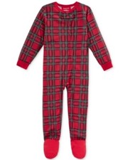 Family PJ's Unisex Baby Boys and Girls Holiday Plaid Footed Pajamas, Red