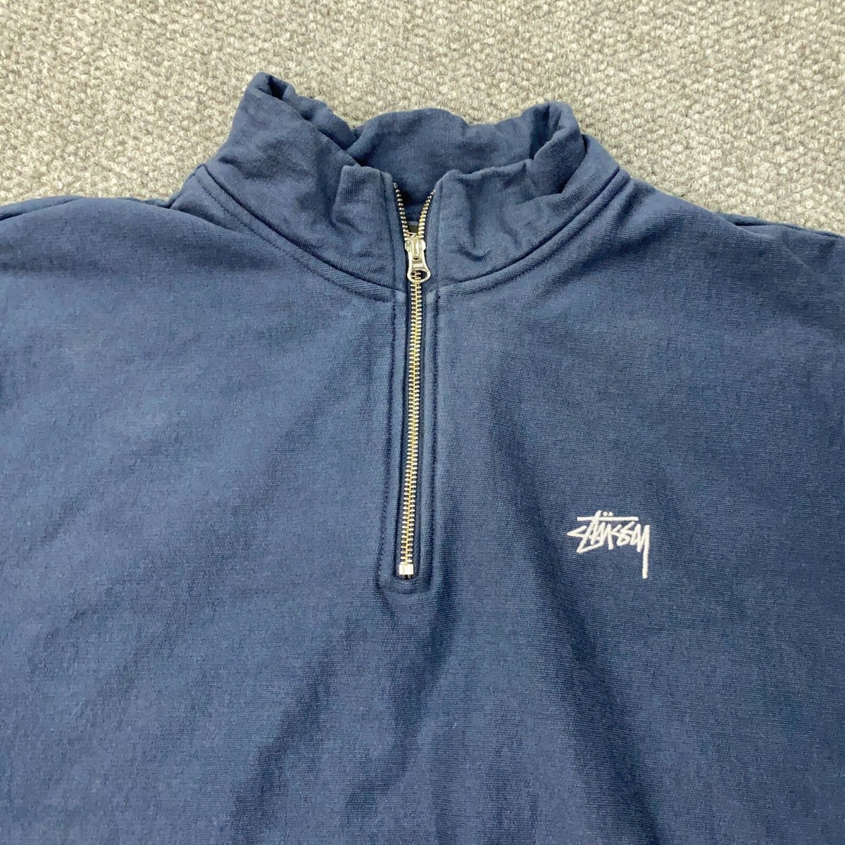 Stussy Mock Neck Pullover Mens XL Blue 1/4 Zip Long Sleeve