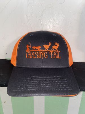 Unisex Baseball Style Hat, Chasing Tail logo, Safety Orange & Black, Bow Hunters