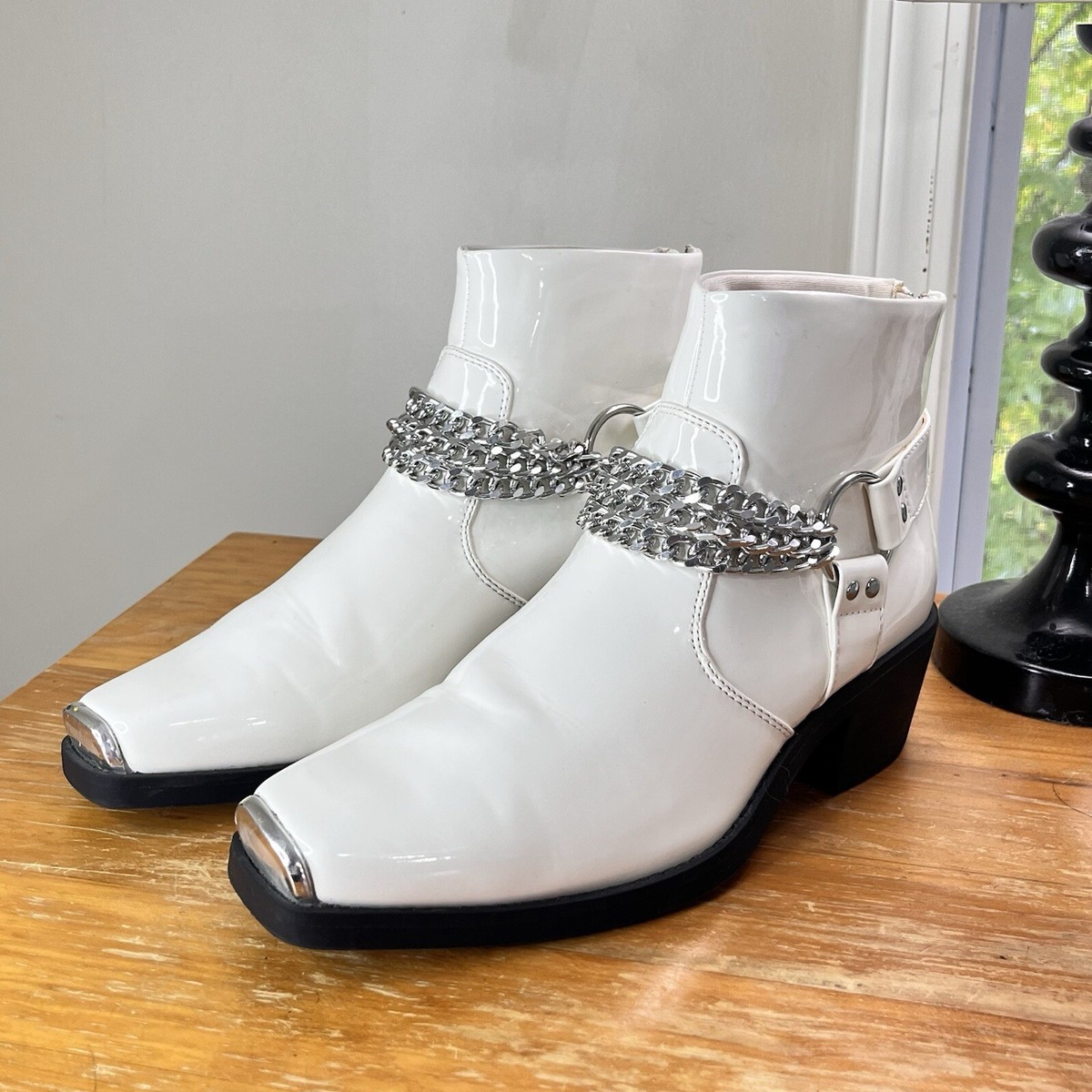 ASOS Design Men’s Western Cuban Heel Ankle Boots M6 White $80 Worn 1X