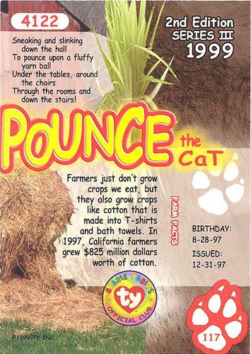 TY Beanie Babies BBOC Card Series 3 Common Pounce the Cat NM/Mint - Picture 2 of 2