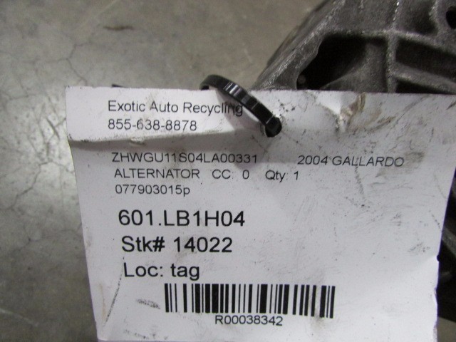 Lamborghini Gallardo, Alternator, Used, P/N 077903015P
