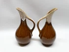 2 Van Briggle Art Pottery Brown White Drip Glaze Ewer Bud Vase 7” Signed EUC