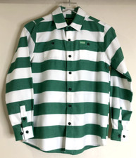 Dixxon Youth Kids Sz Large Green White Stripe Rebel Flannel Button Up LS Shirt