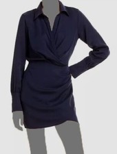 $88 Aqua Dresses Women's Blue Collared Faux Wrap Dress Size Small