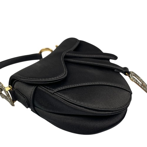 Christian Dior Mini Saddle Bag Black Silk Satin Crystal Encrusted Gold Hardware - Picture 10 of 24